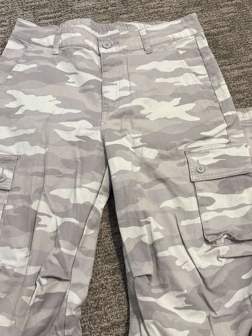 Women’s Gray Camo Cargo Pants - Neutral Camouflage